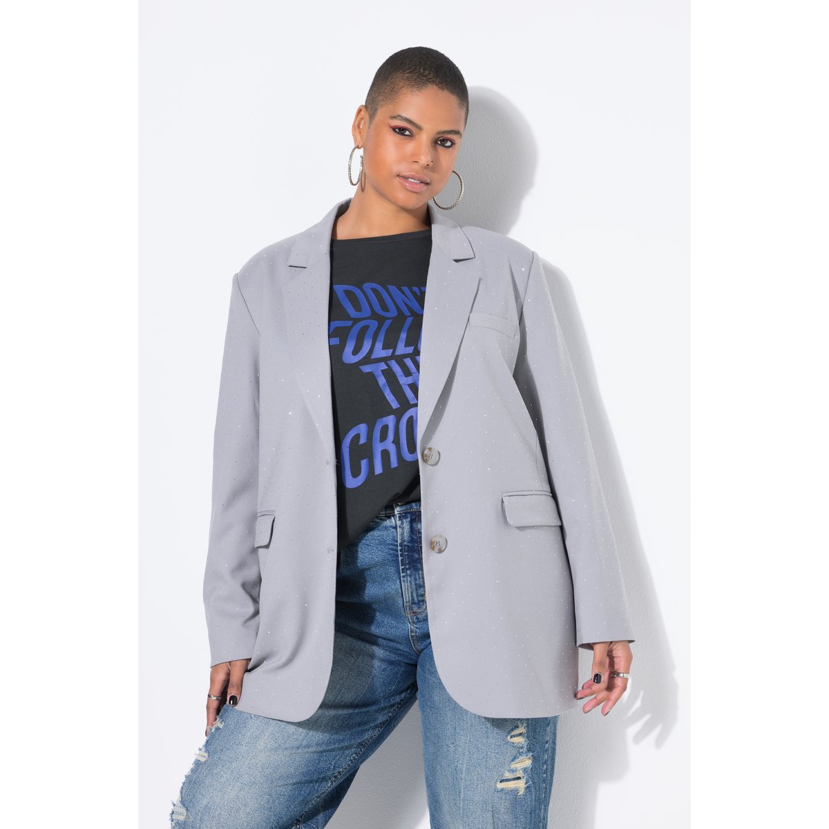 Blazer oversize. Strass fantaisie gris pierre, STUDIO UNTOLD