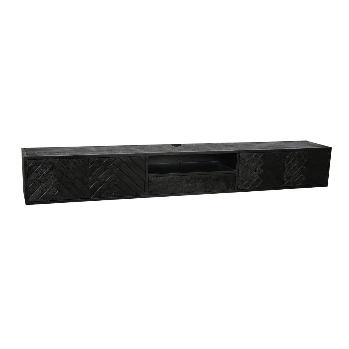 Meuble TV noir suspendu en bois avec rangement 280 cm ALVERA noir, PIER IMPORT