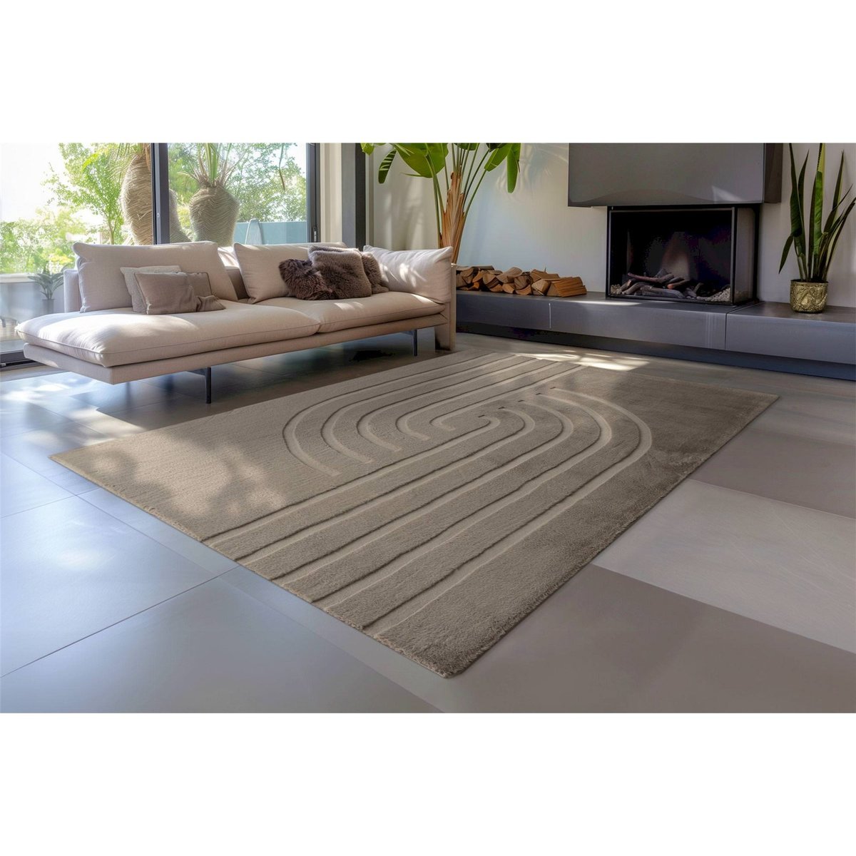 Tapis rectangulaire à motif géométrique taupe gris clair nuancé beige, ARTE ESPINA