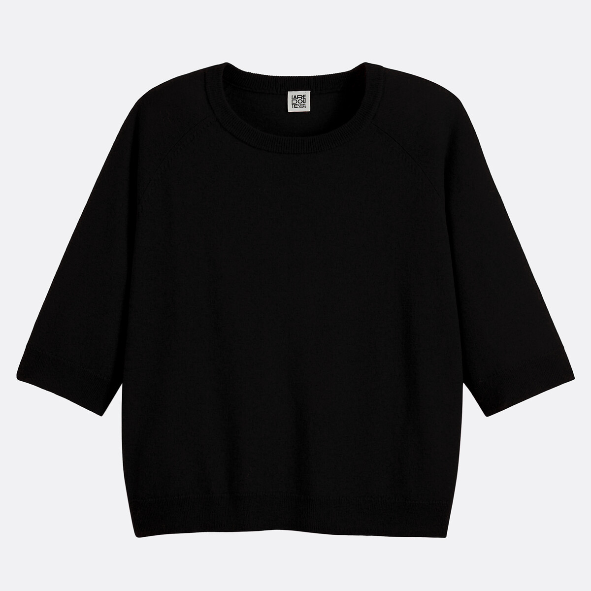 100% wool Crew Neck Jumper with Short Sleeves black, LA REDOUTE COLLECTIONS
