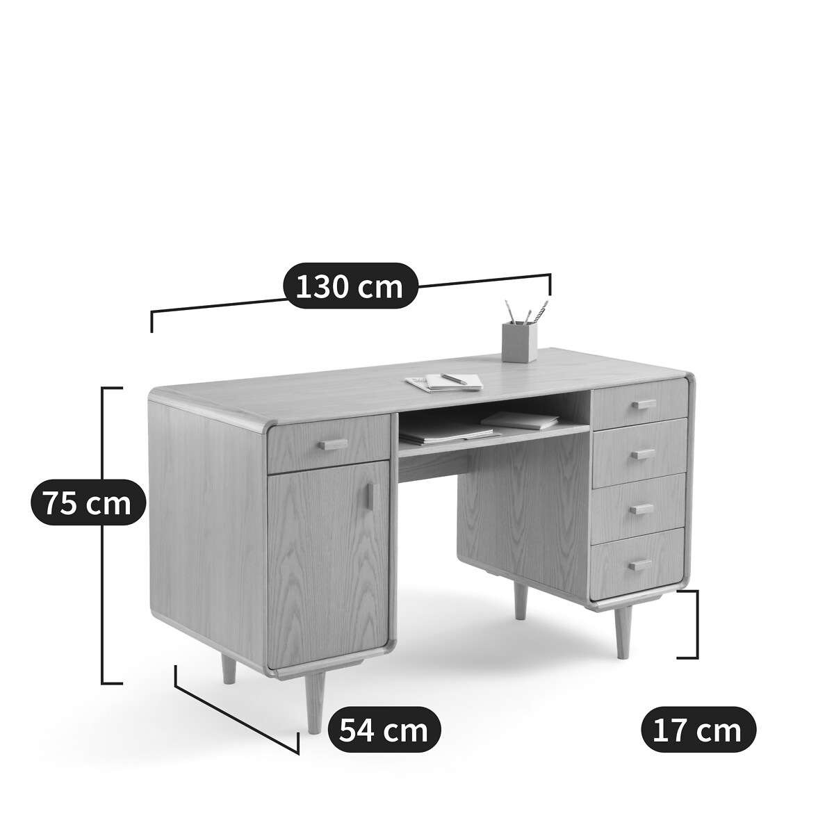 Bureau double caisson plaqué chêne, Miji bois clair, LA REDOUTE INTERIEURS