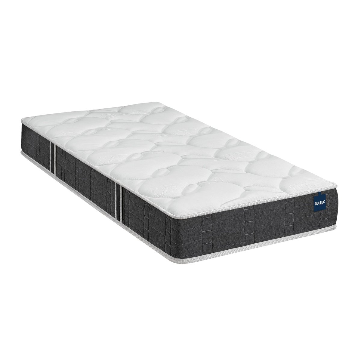 Ensemble matelas nano et mousse bodysoft ESSENTIAL, sommier Vigoroso gris fumé et pieds blanc, BULTEX
