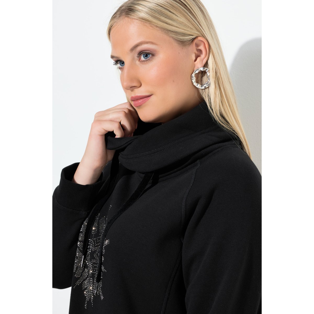 Sweat-shirt à col montant et manches longues noir, ULLA POPKEN