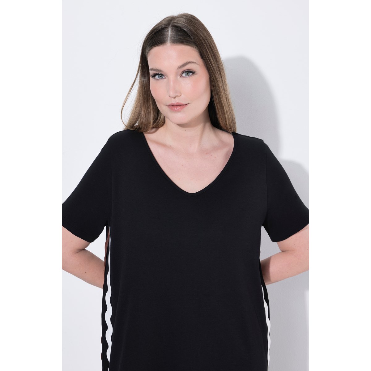 Robe maxi en coton bio, bandes fantaisie noir, ULLA POPKEN