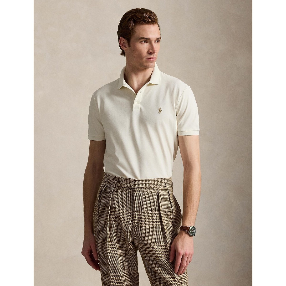 Polo en piqué stretch Custom Slim Fit crème, POLO RALPH LAUREN