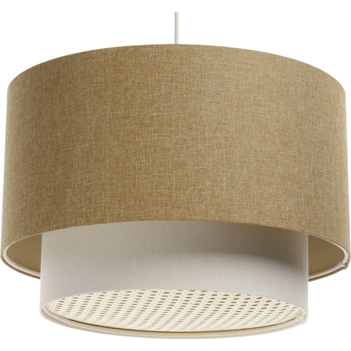 Suspension ronde en tissu avec diffuseur rotin Boho Elegant beige crème avec rotin naturel, BPS KONCEPT