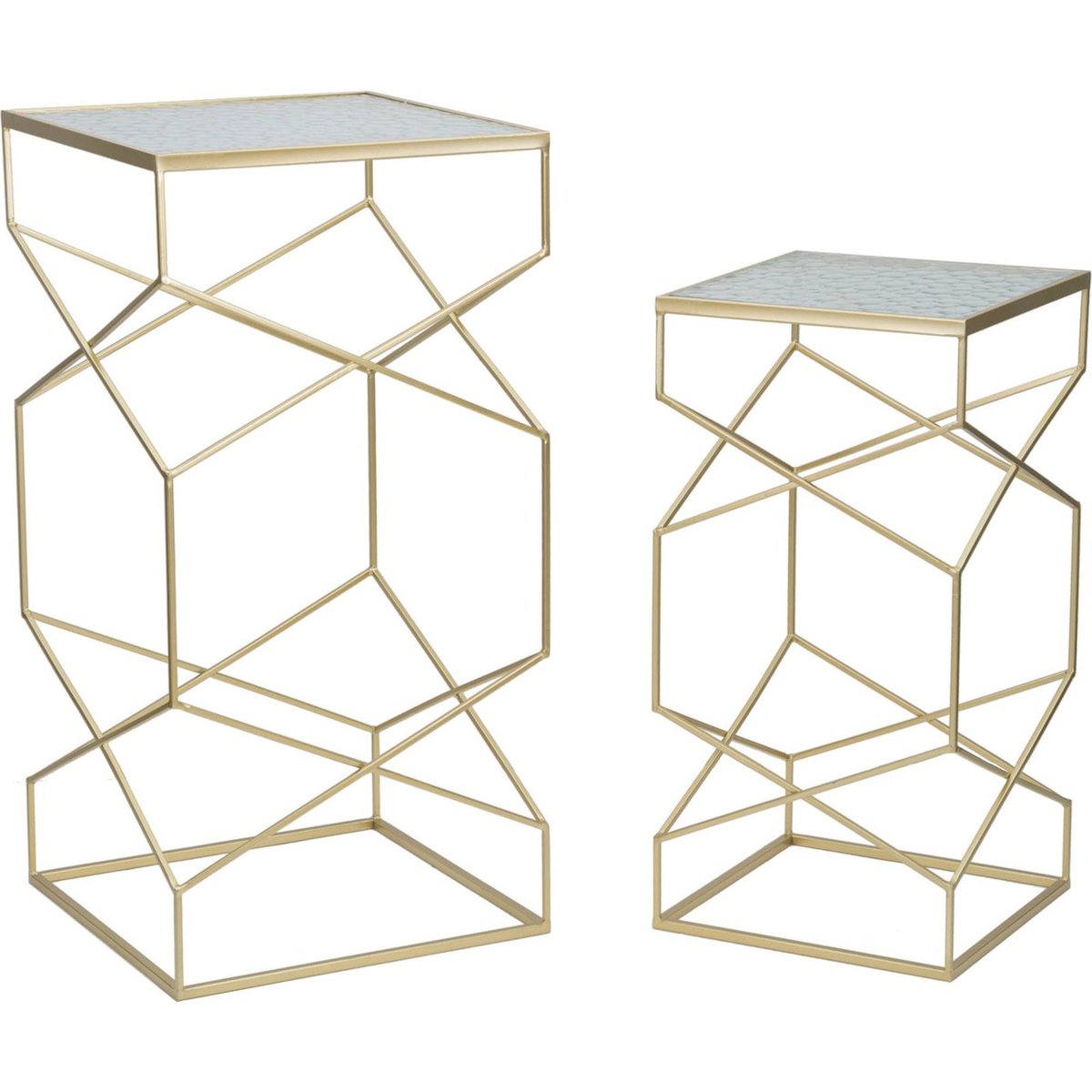 Duo de tables hautes en fer et verre GLAM doré et verre transparent, RECOLLECTION