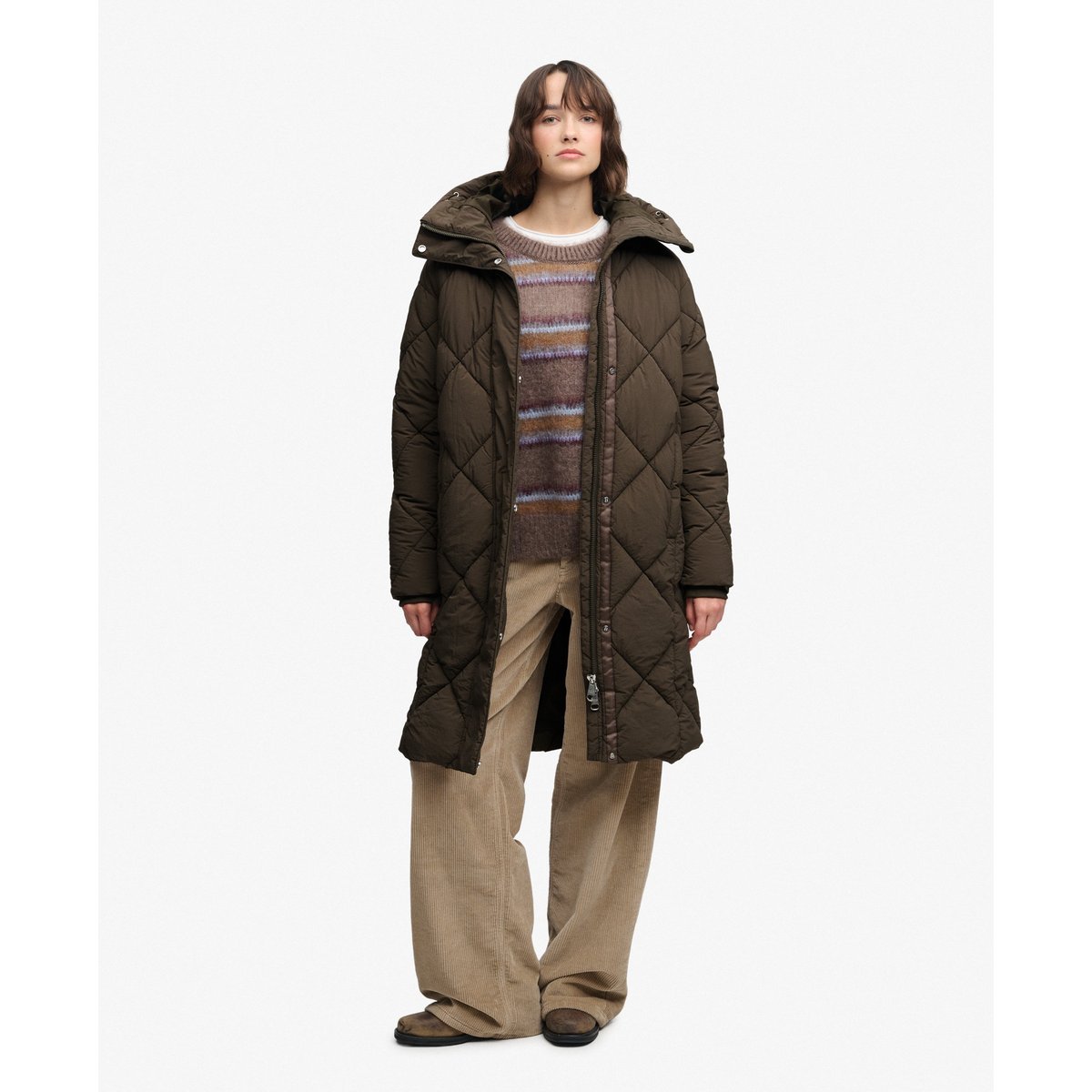 Veste Matelassée Longue kaki foncé, SUPERDRY
