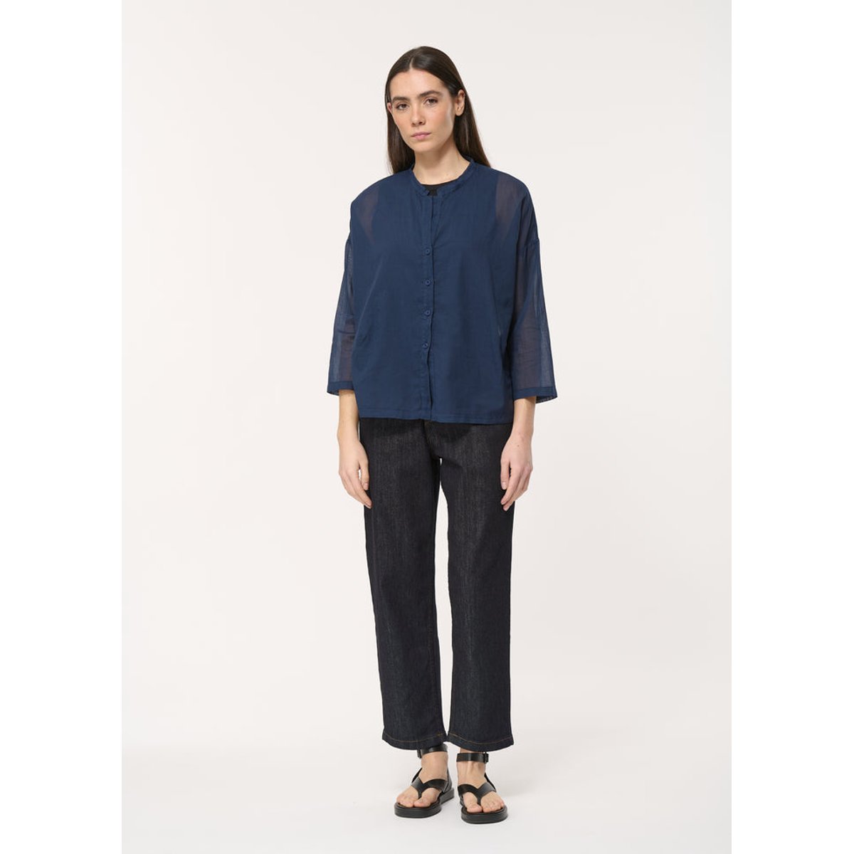 Chemise bleu marine oversize en voile de coton marine, HUMILITY