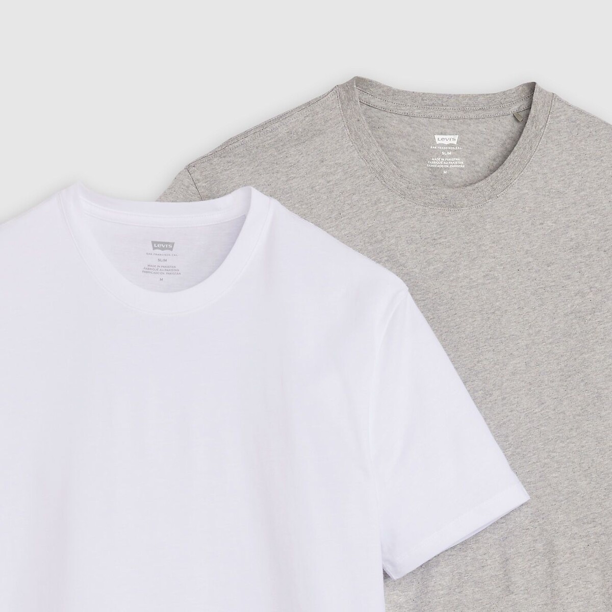 Pack of 2 Cotton Slim Fit T-Shirts with Crew-Neck grey marl + white, LEVI'S