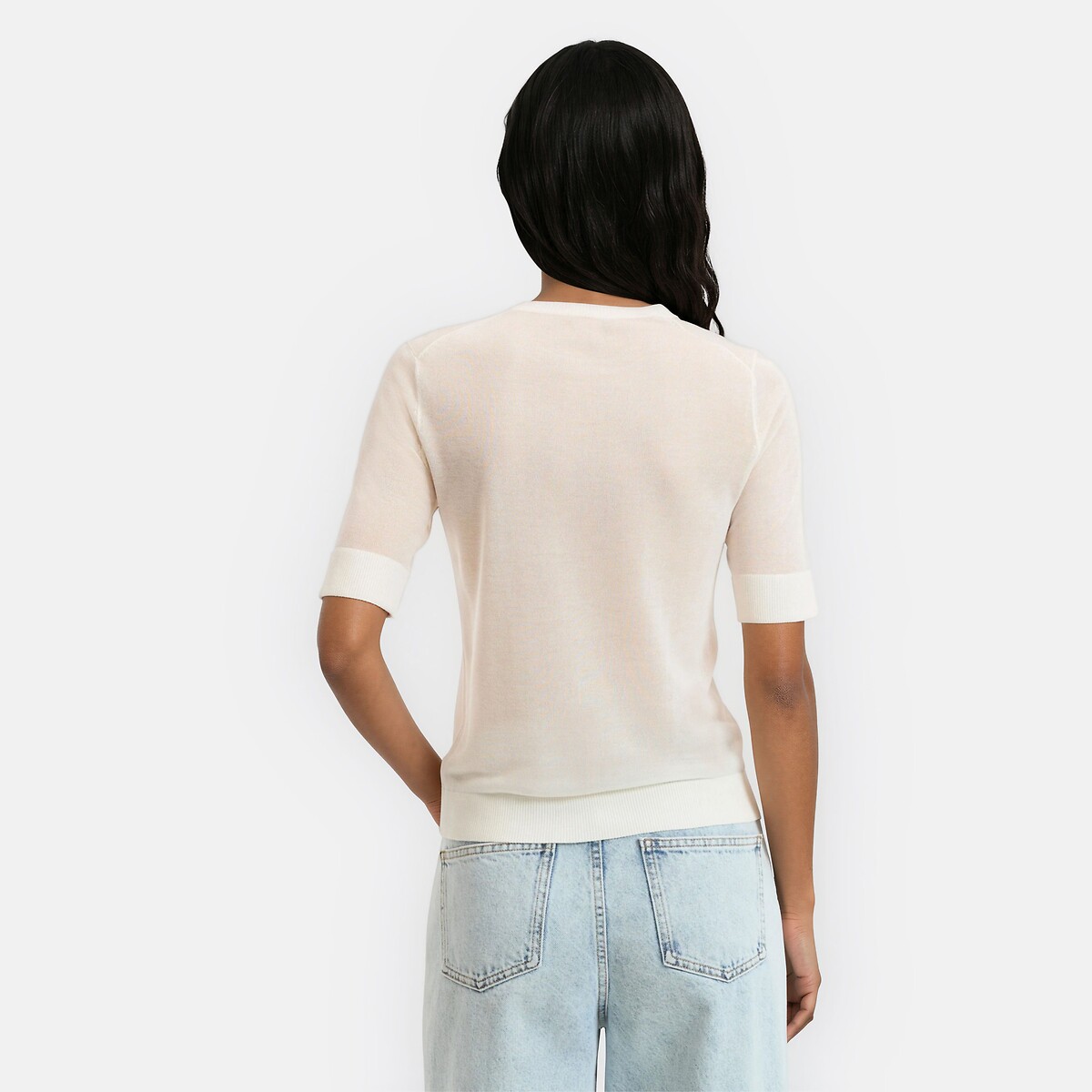 Crew Neck Fine Knit Jumper ivory, LA REDOUTE COLLECTIONS