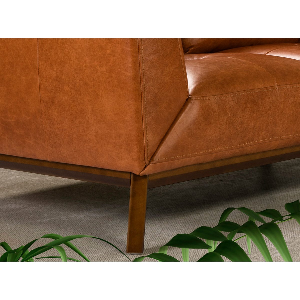 Canapé en cuir et pieds en bois marron | noyer, ANGEL CERDA
