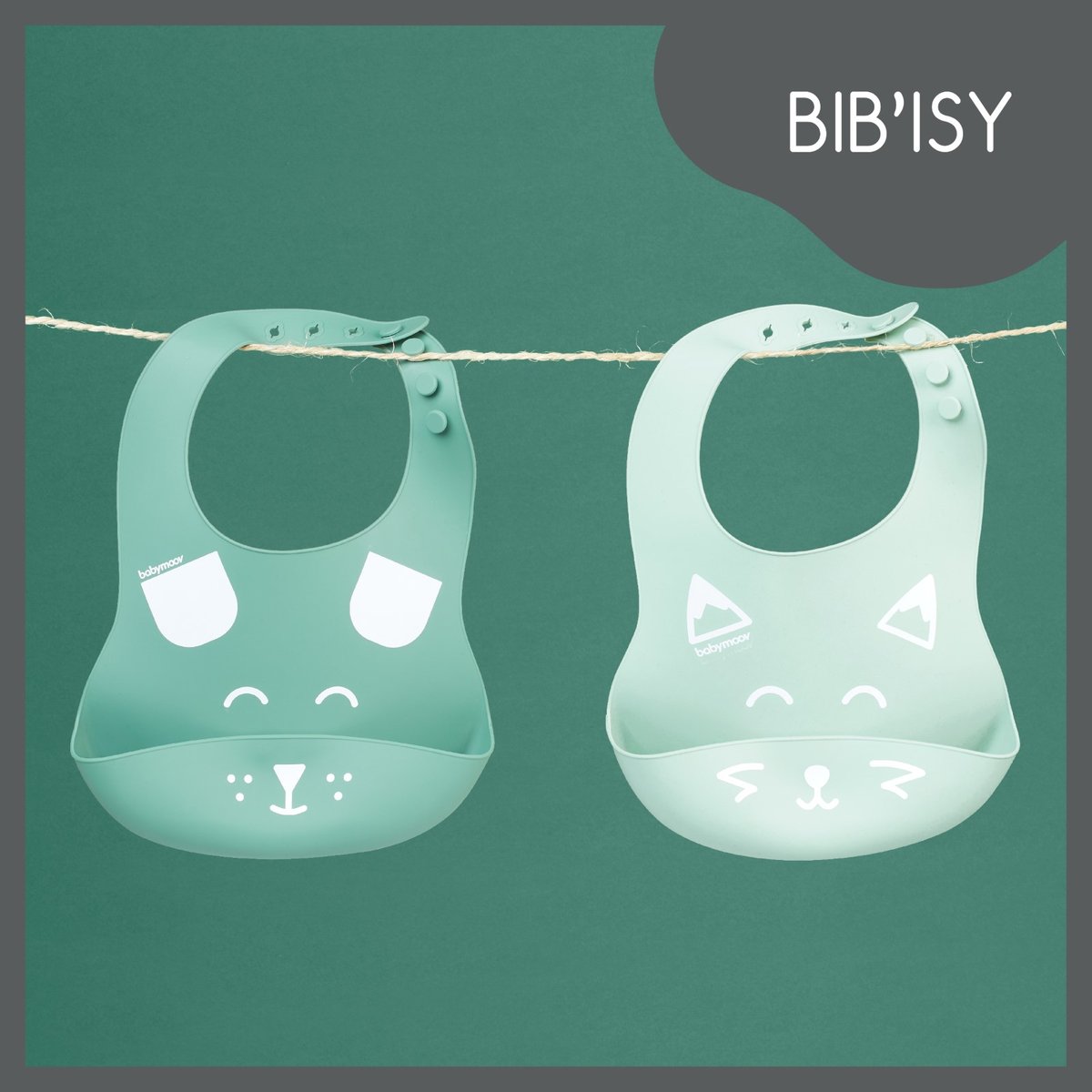 Lot de 2 bavoirs en silicone vert, BABYMOOV