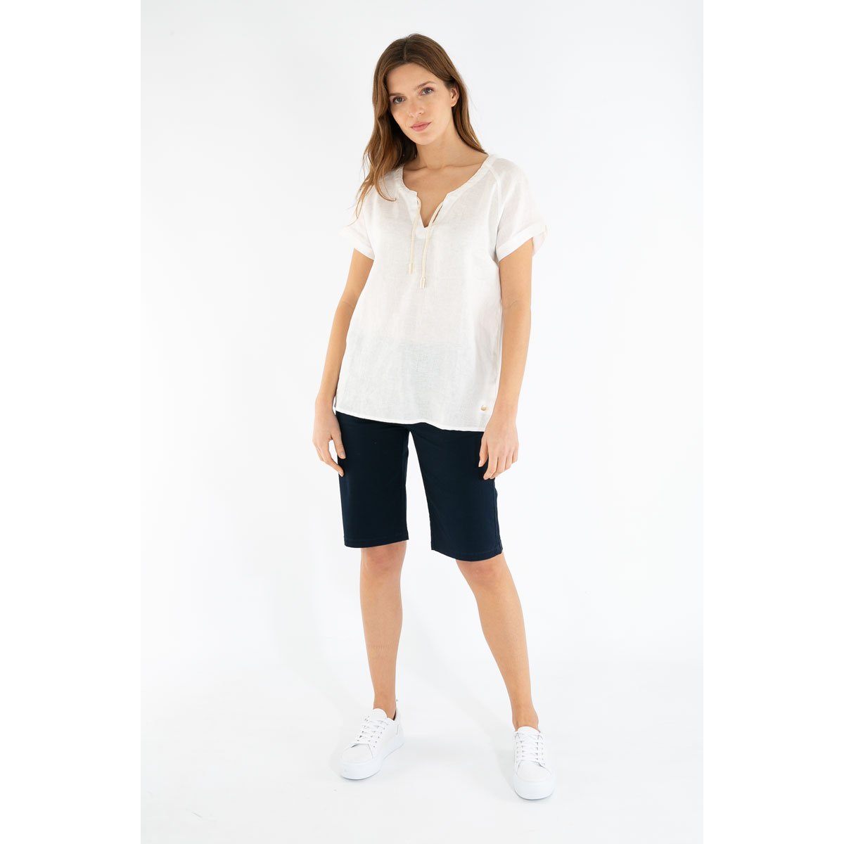 Bermuda droit en coton LINARI navy, BERMUDES