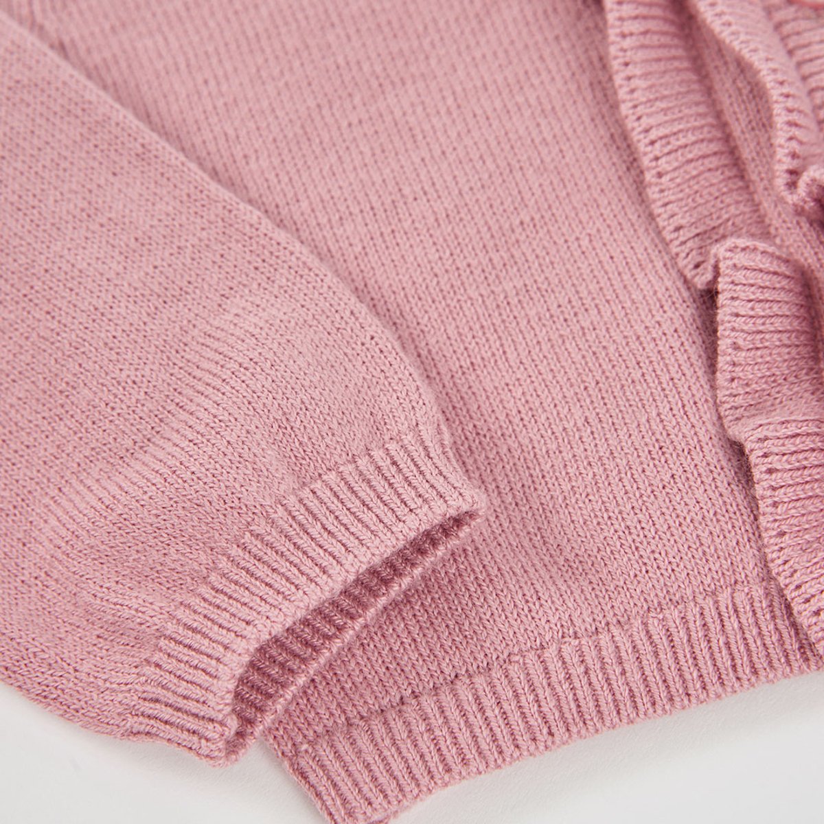 Gilet bébé fille en maille à volants rose, BOBOLI