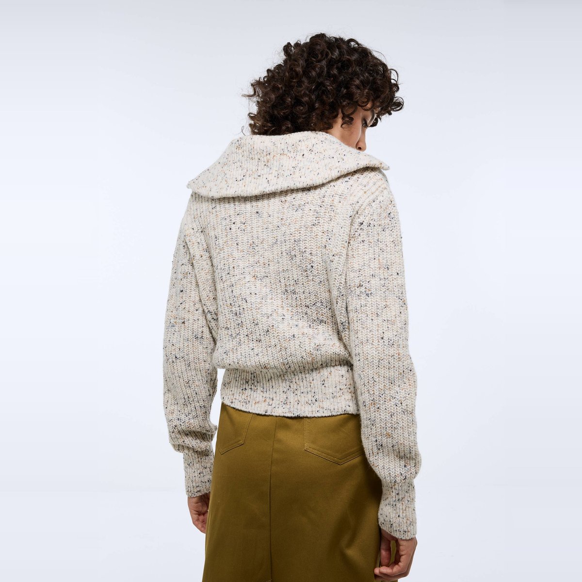 Cardigan zippé en maille côtelée contenant de la laine merinos ecru, MONOPRIX