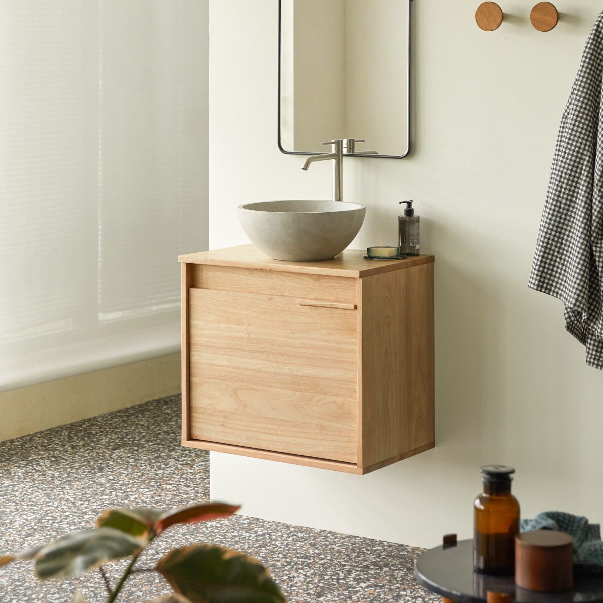 Meuble Salle De Bain en Hévéa massif, NÉO naturel, TIKAMOON