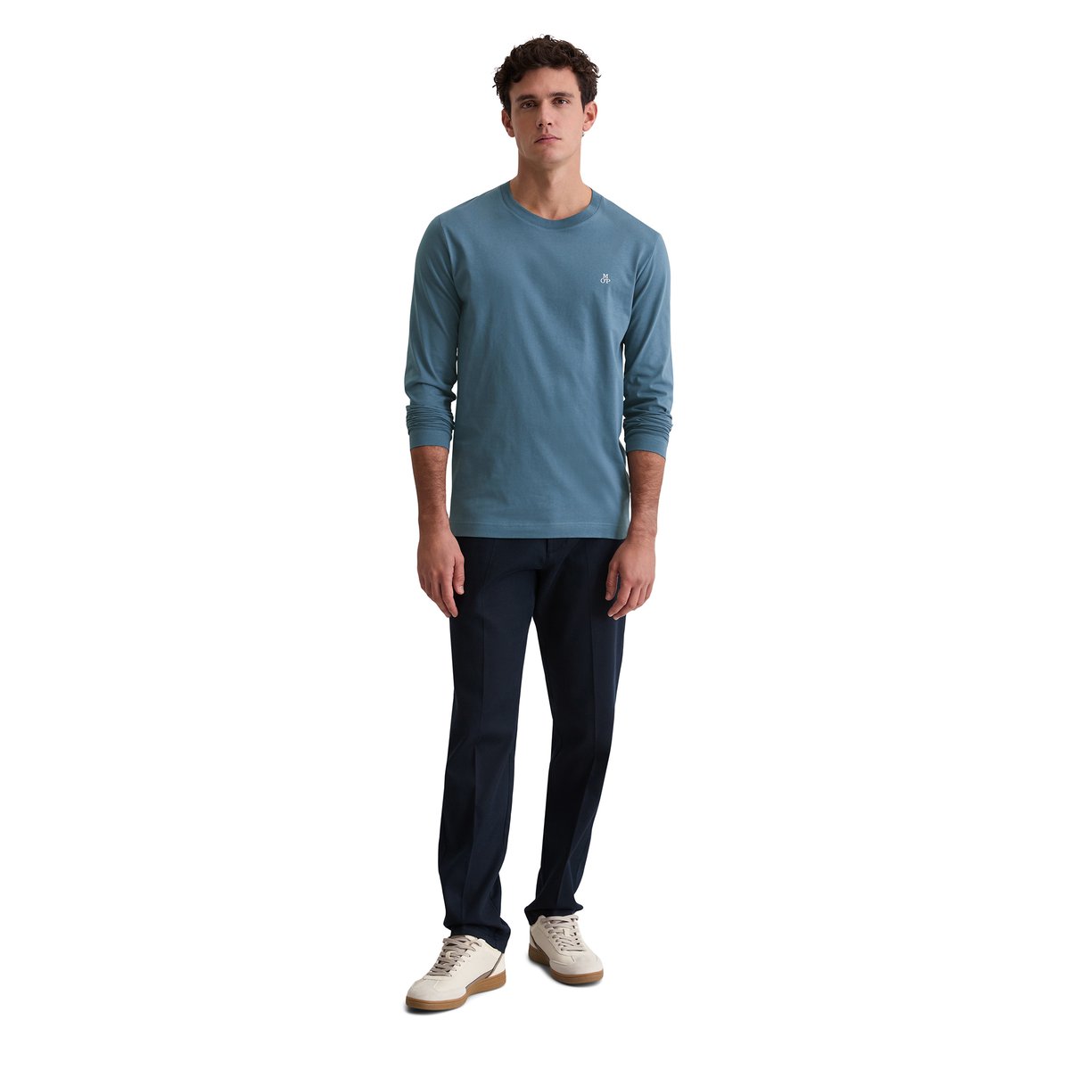 Manchette longue shaped en pur coton bio bleu moyen, MARC O'POLO
