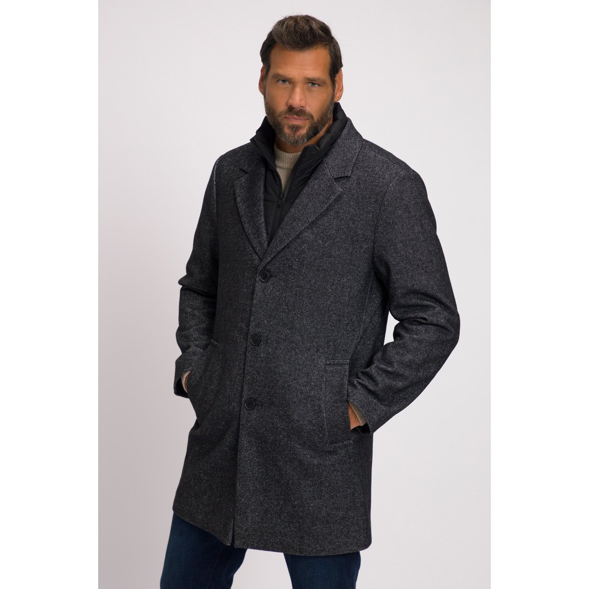 Manteau en laine mélangée noir, JP1880