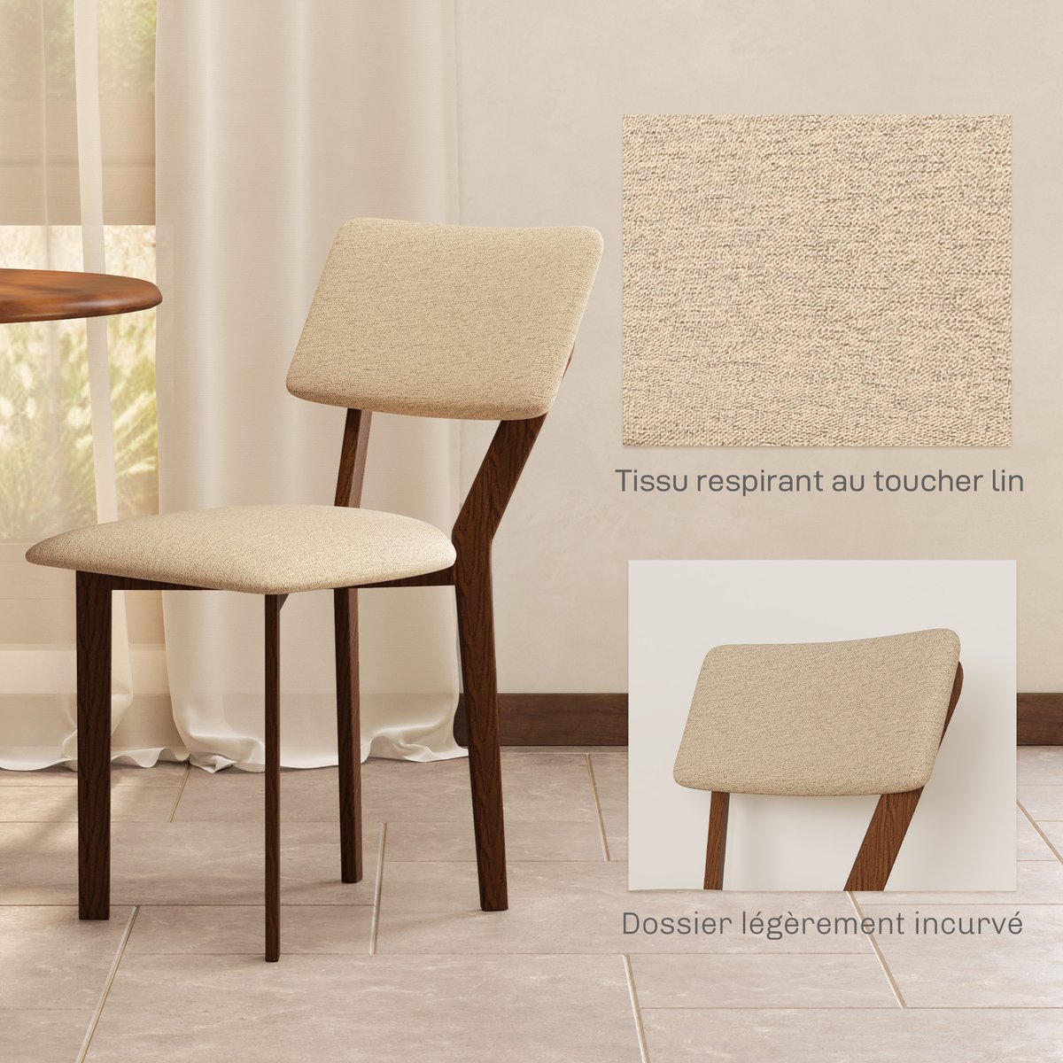 Chaise de salle à manger Polyester Beige beige, marron foncé, HOMCOM