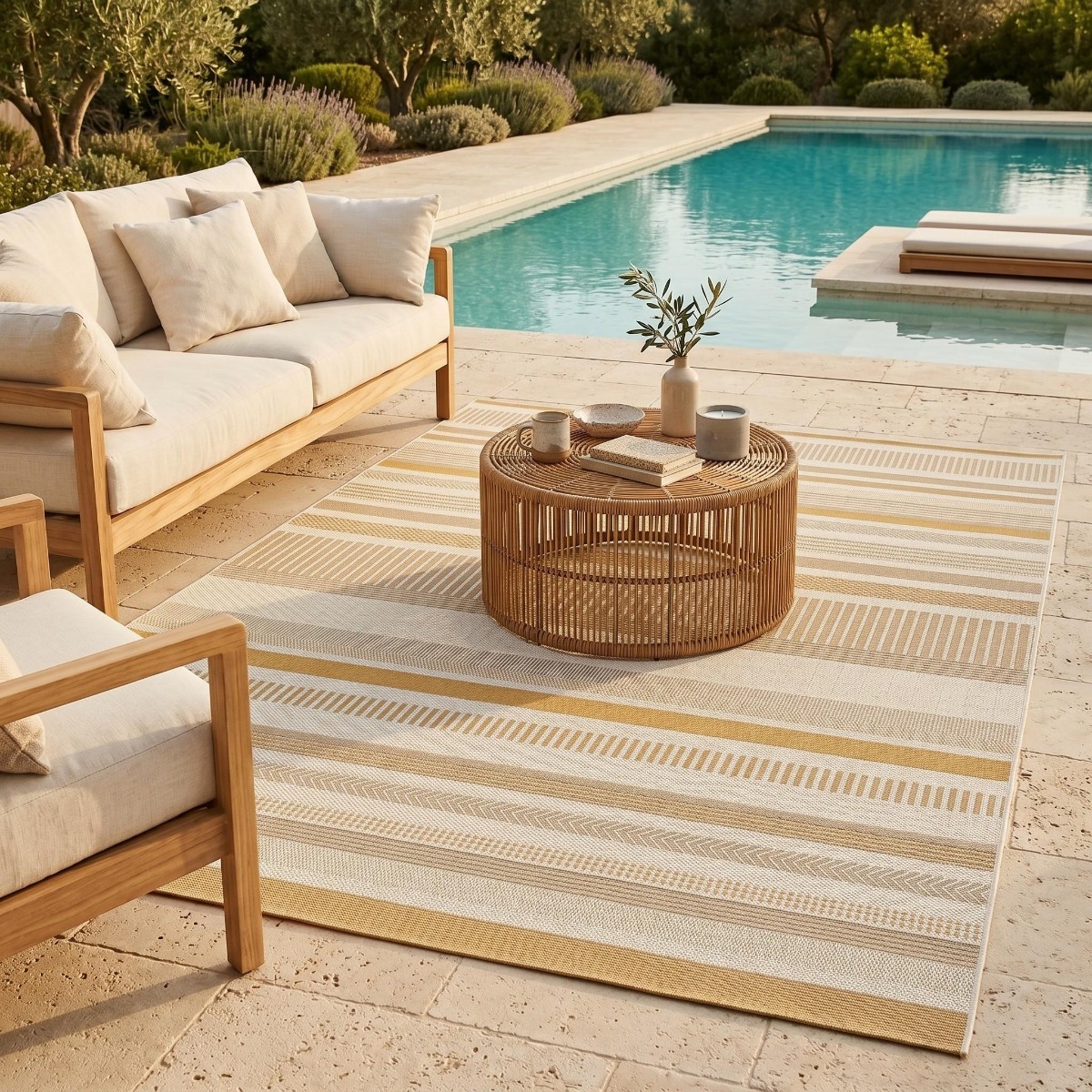 Tapis extérieur intérieur moderne lignes   SUNSHINE STRAT jaune, beige, THE DECO FACTORY