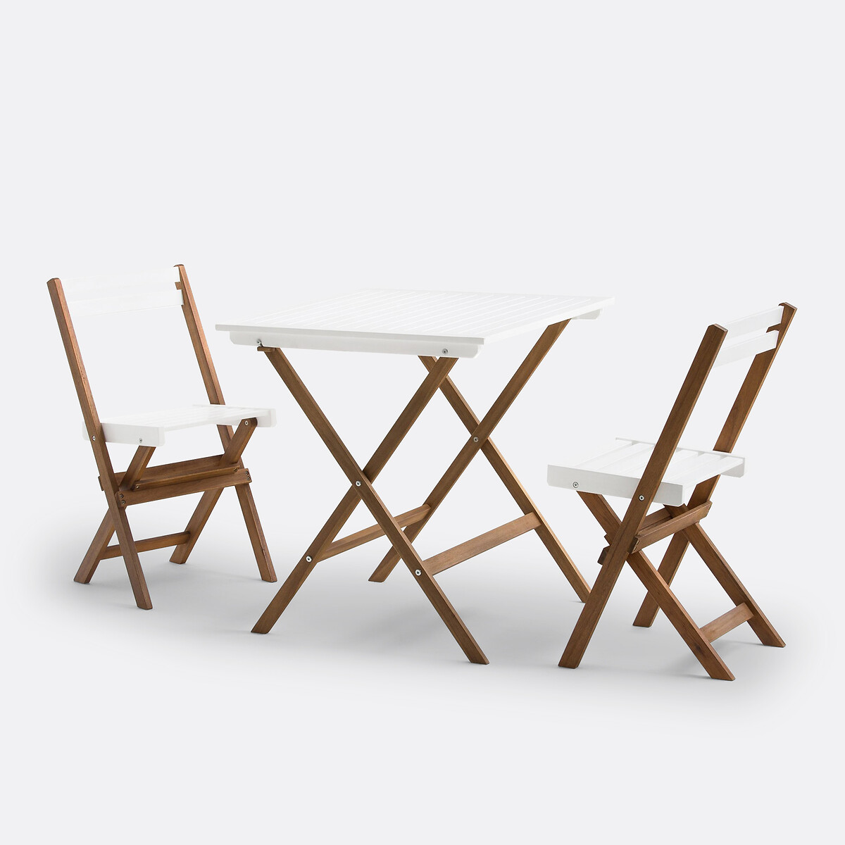 Set de jardin pliable, en acacia, 2 places, table carrée et 2 chaises, DUDENA blanc, LA REDOUTE INTERIEURS