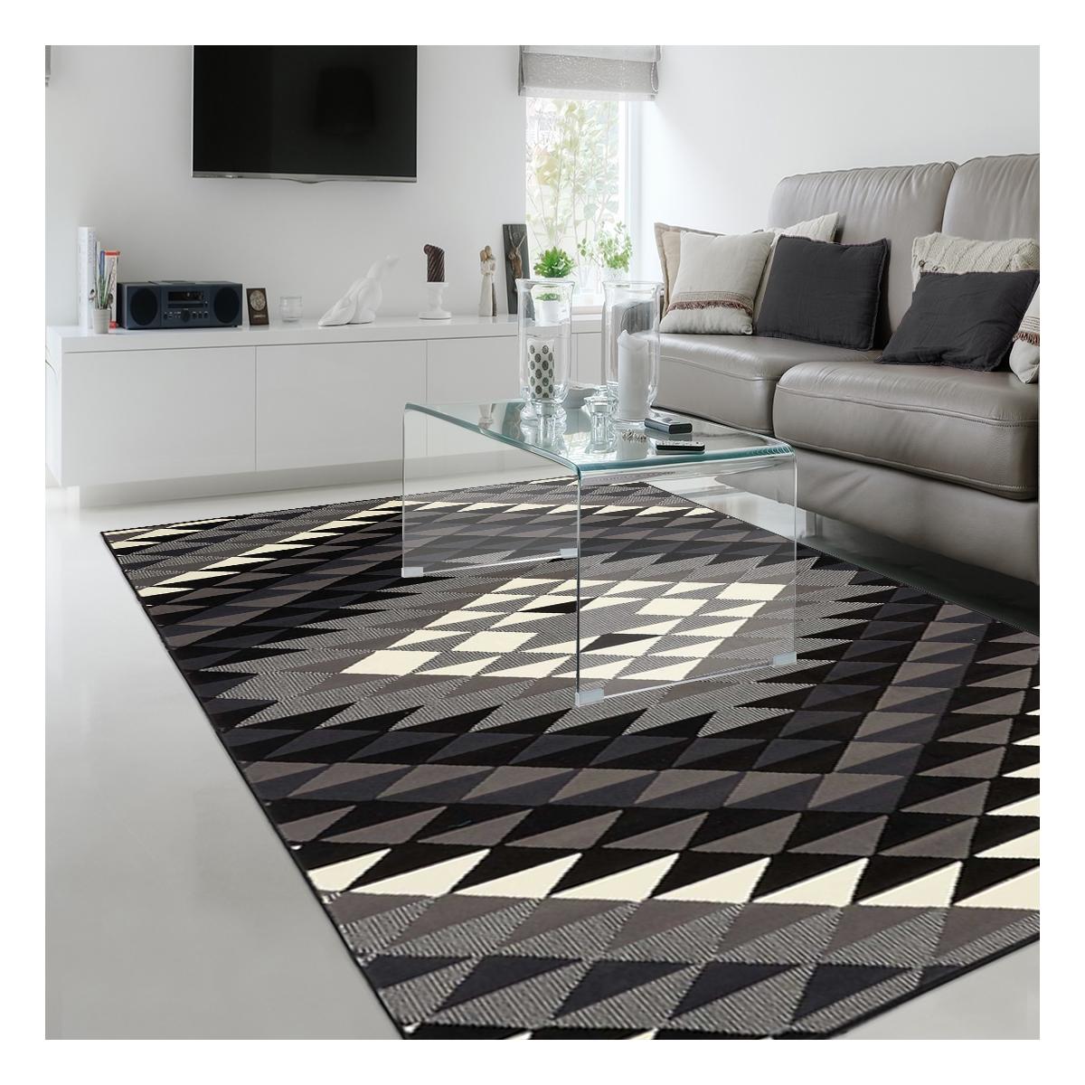 Tapis chambre tissé motif géométrique LYN49 APACHE noir, UN AMOUR DE TAPIS