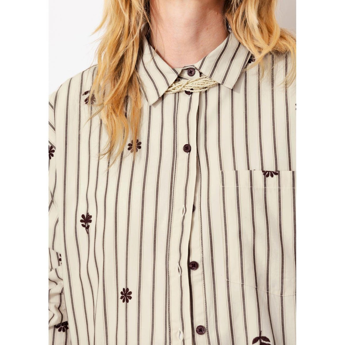 Chemise oversize rayée brodée rayé marron, PROMOD