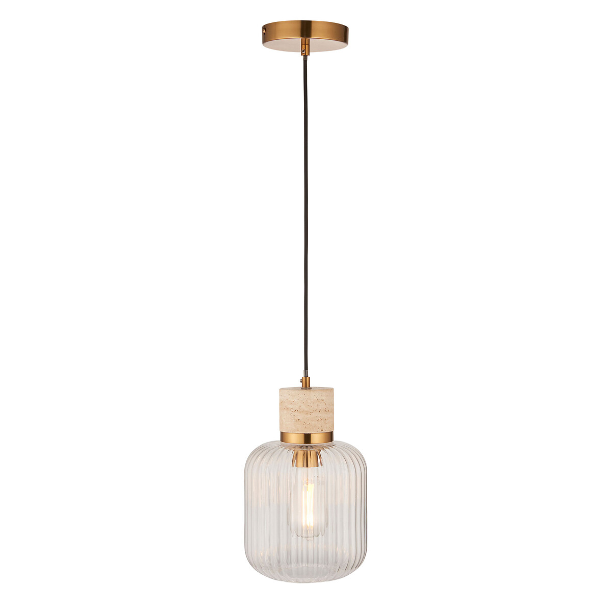 Torro Ribbed Glass Travertine Pendant Light natural, ÉDITÉ