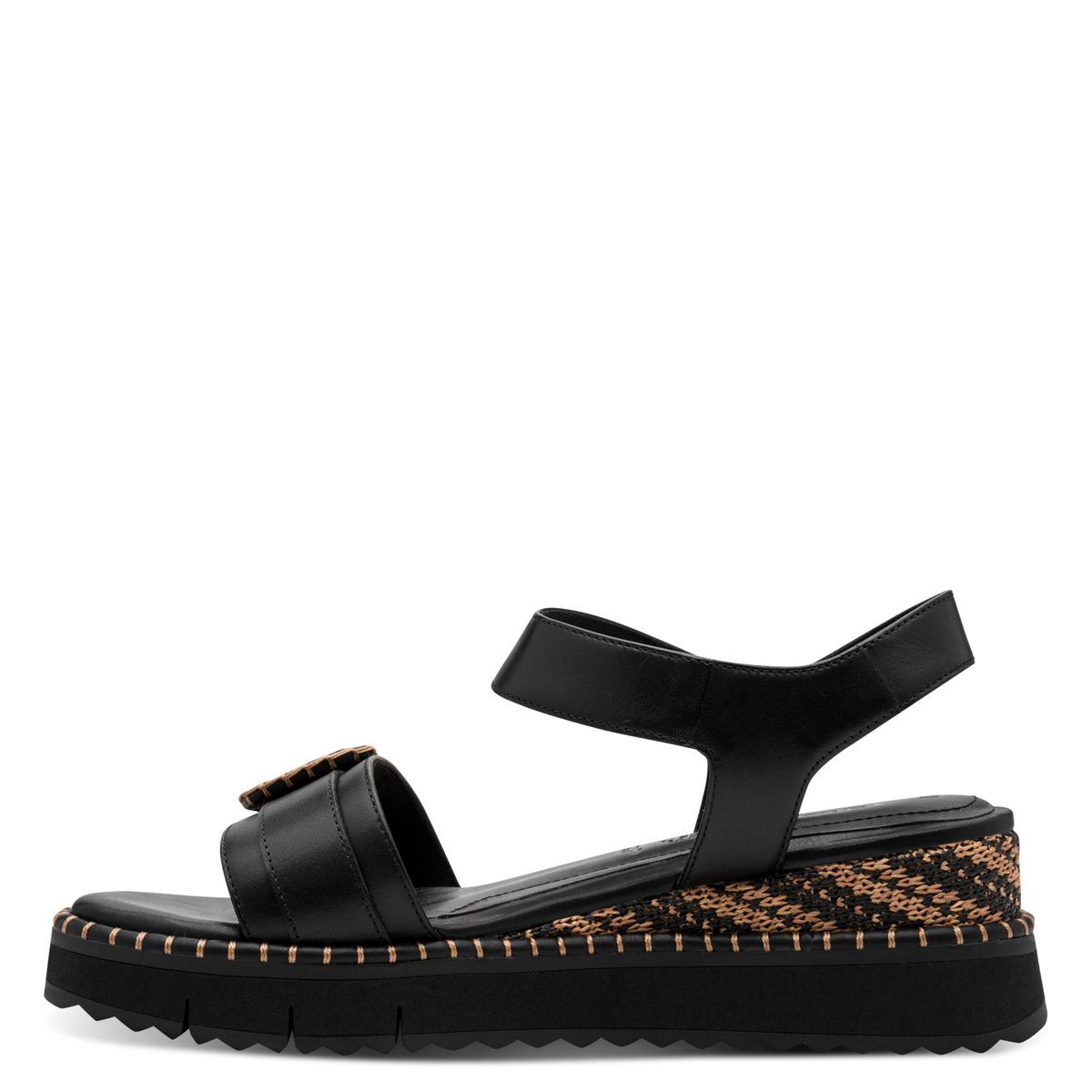 Sandales compensées en cuir noir, TAMARIS