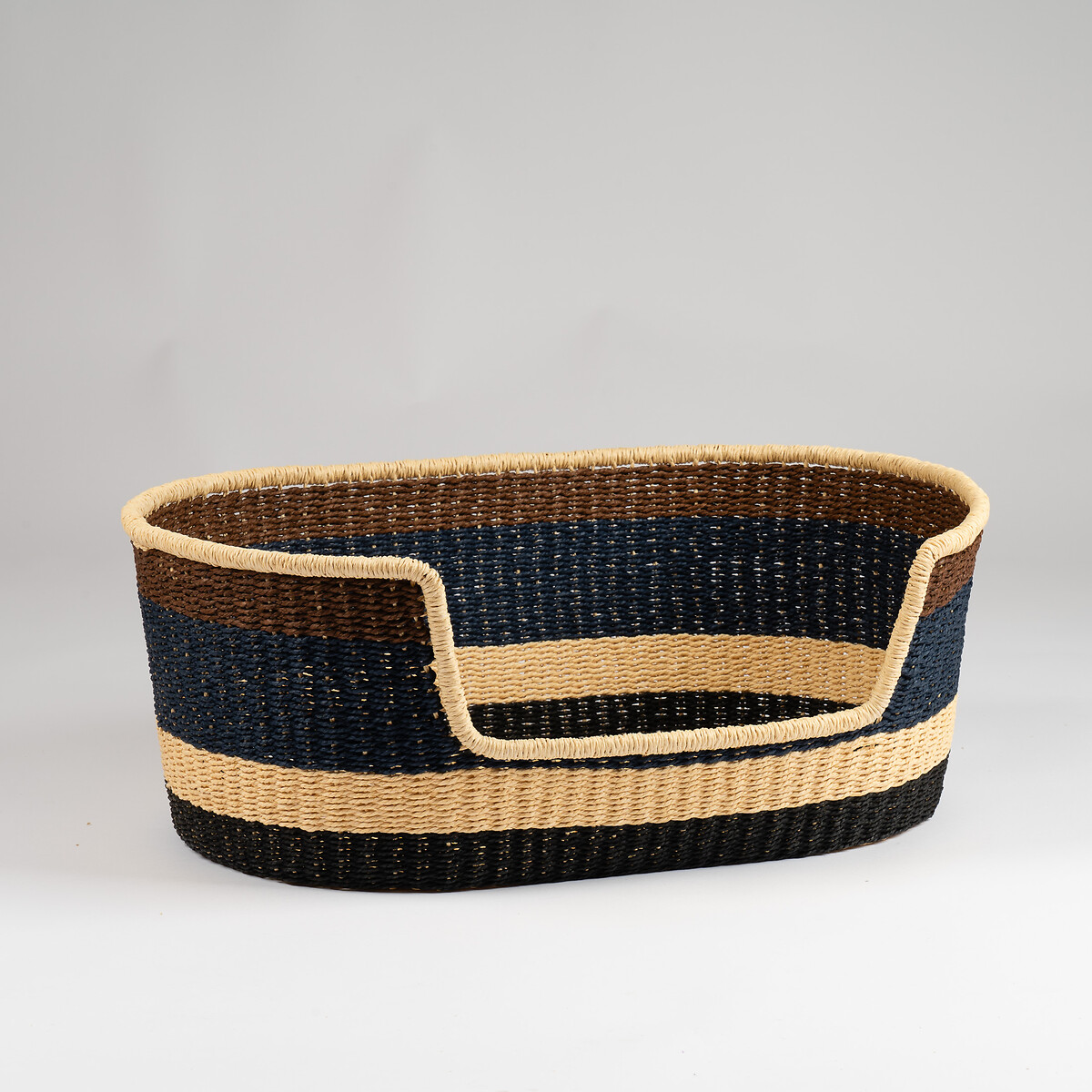 Navy and Brown Stripe Woven Pet Bed with Cushion Small navy, SO'HOME