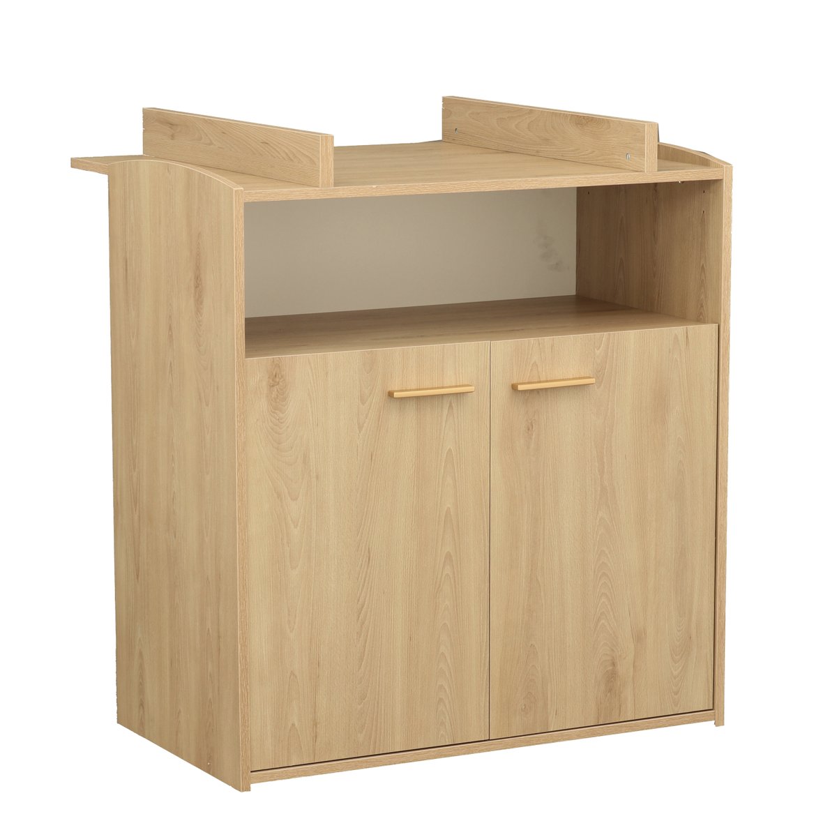 Chambre bébé duo: Lit bébé 60x120 évolutif et commode à langer 2 portes décor bois hêtre marron, SAUTHON