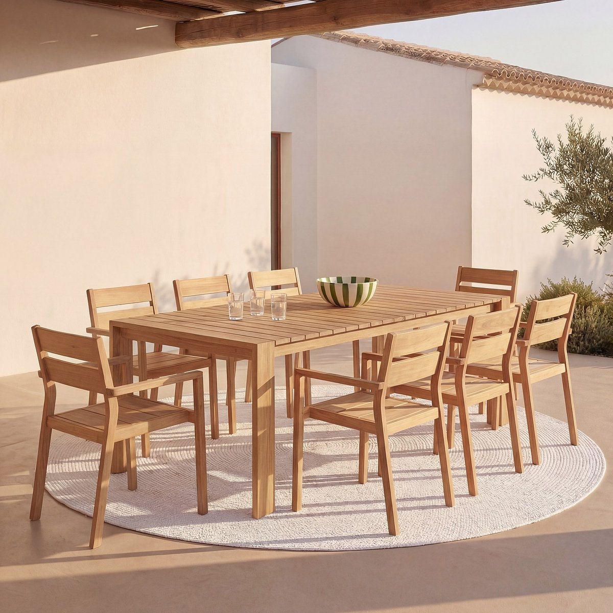 Table rectangulaire de jardin en teck massif CALVIA naturel clair, HABITAT