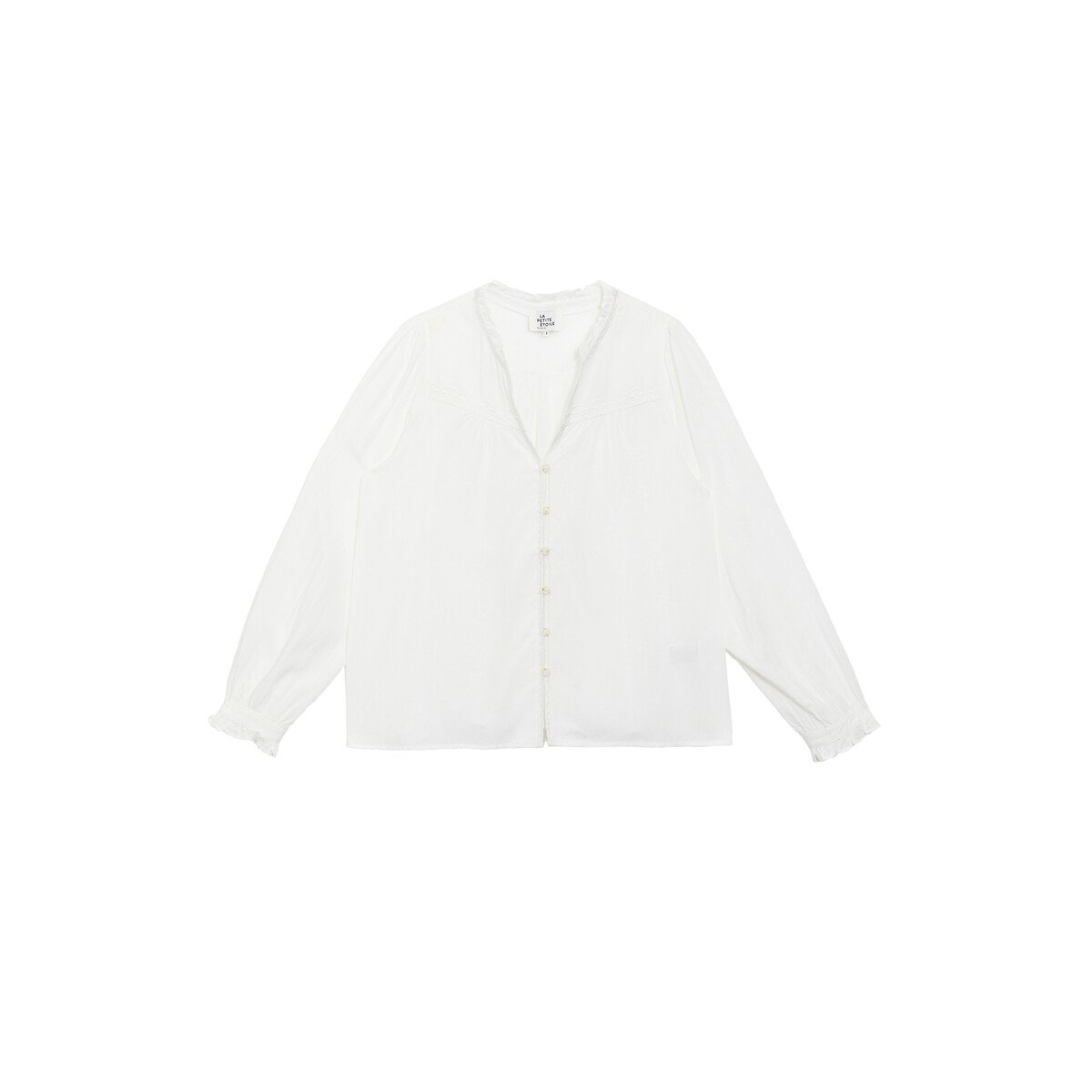 Blouse col V à détails brodés, BOWEN ecru, LA PETITE ETOILE