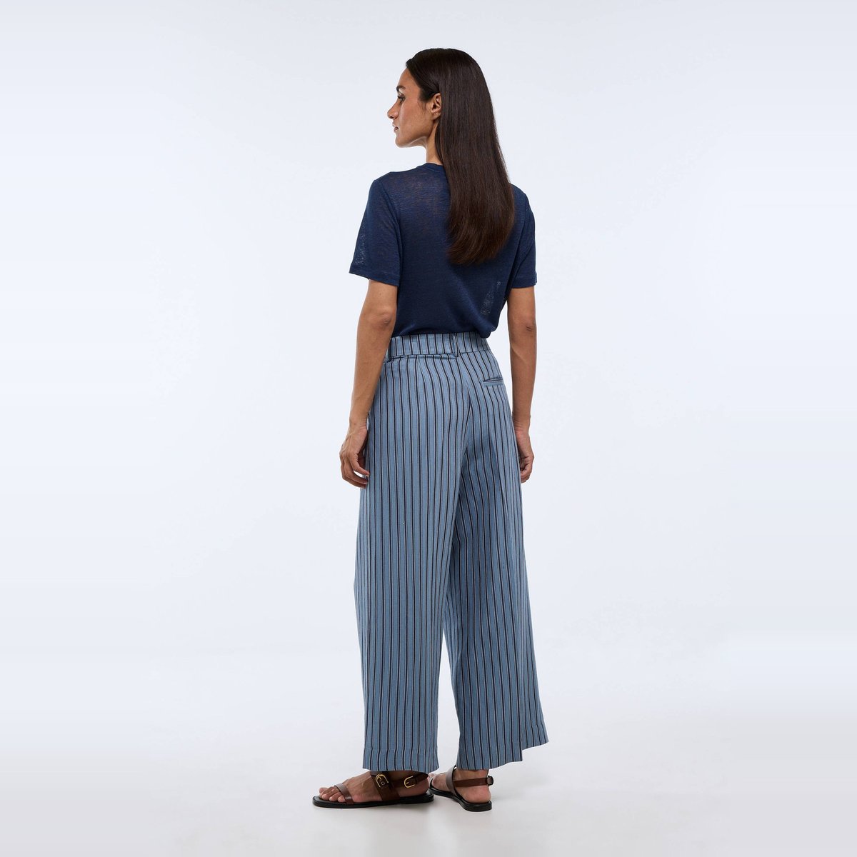 Pantalon large rayé contenant du lin tornade, MONOPRIX
