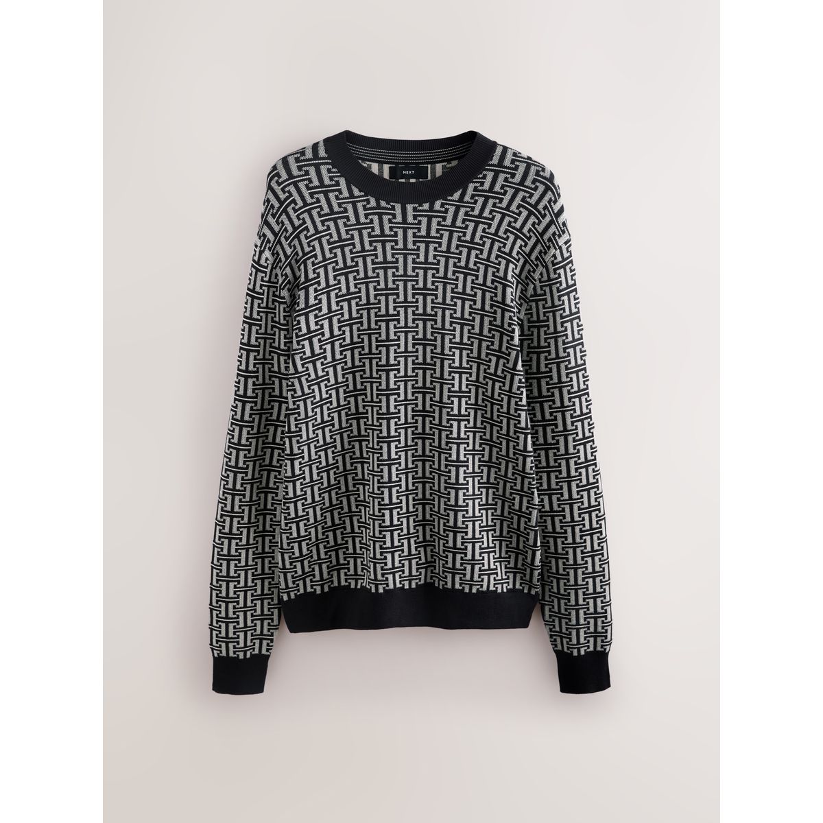 Pull regular à col rond motif noir/gris, NEXT