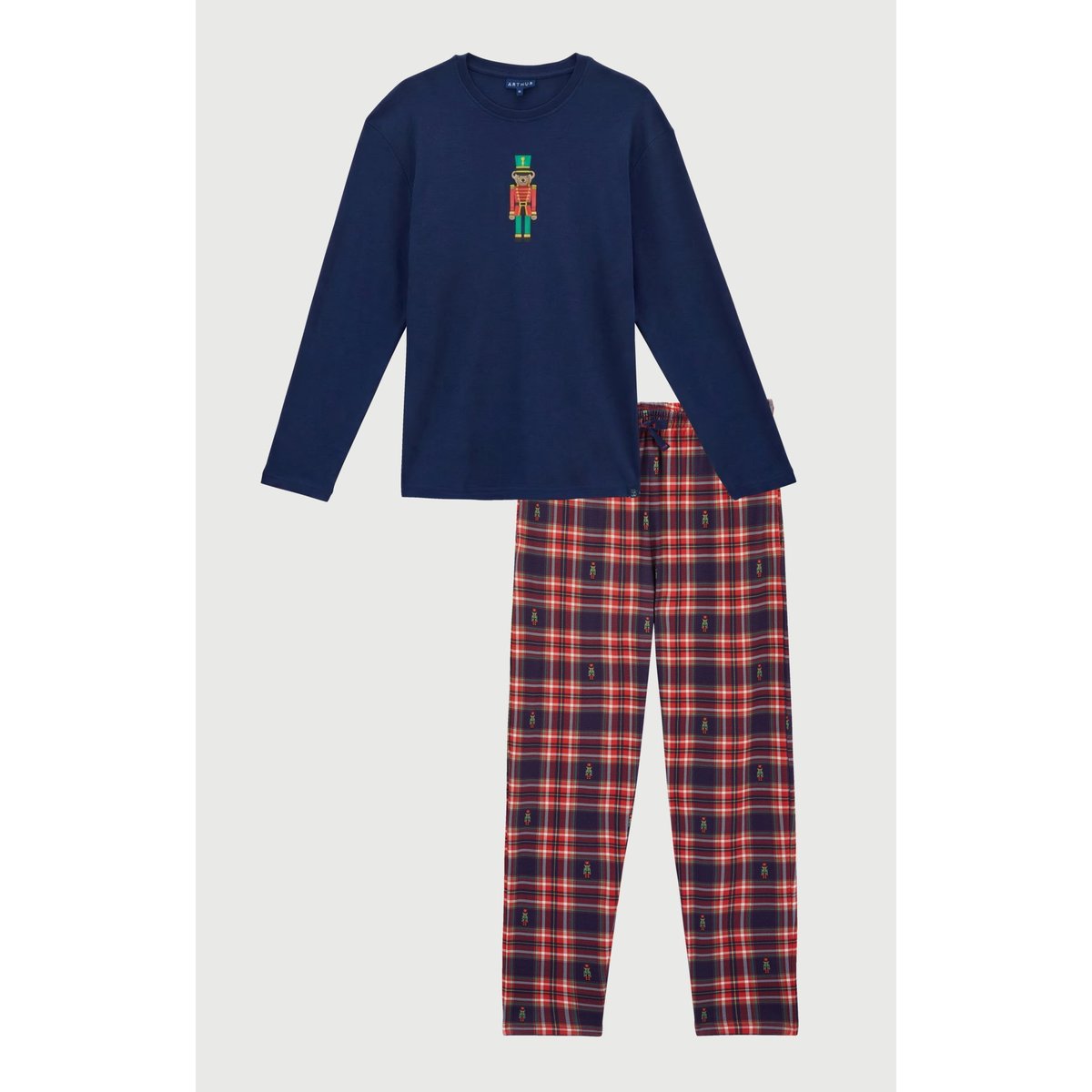 Pyjama en jersey de coton épais à carreaux Léon rouge, ARTHUR