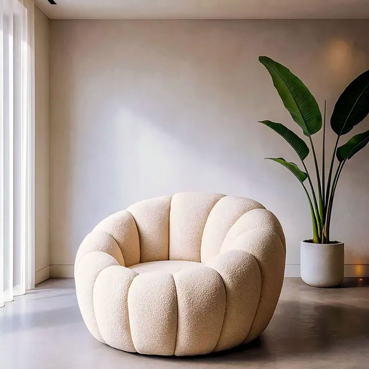 Fauteuil design rond en tissu beige 92x89x61cm beige, WADIGA