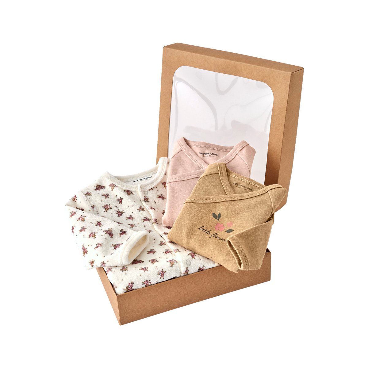Ensemble pyjama bébé + 2 bodies coffret cadeau naissance écru, VERTBAUDET