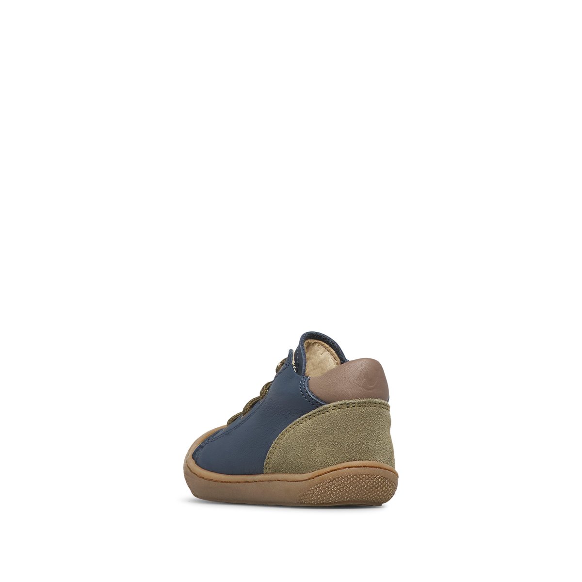 Chaussons premiers pas en cuir et en daim ROMY marine-kaki, NATURINO