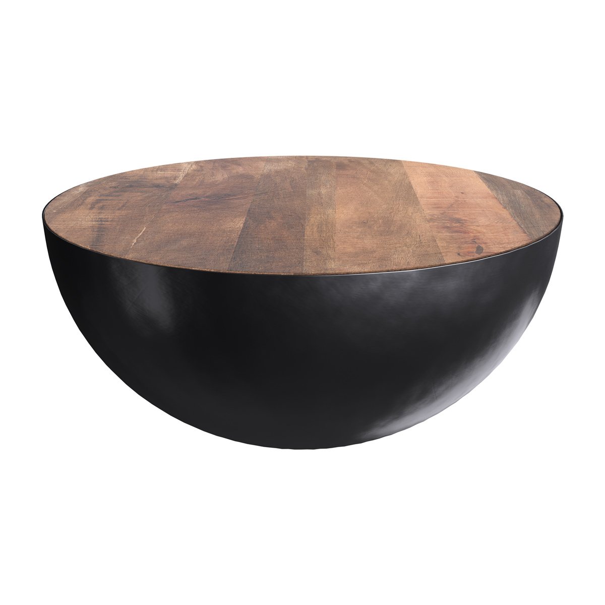 Table basse ronde en bois massif et métal D90 cm - TAJY bois foncé et noir, MAISON PAVANE