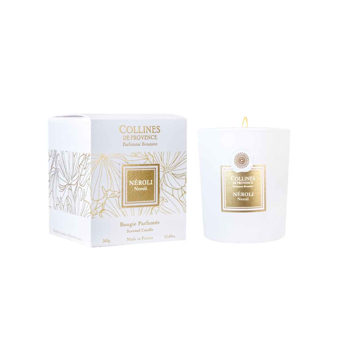 Bougie Parfumée Cire Végétale NÉROLI blanc, COLLINES DE PROVENCE