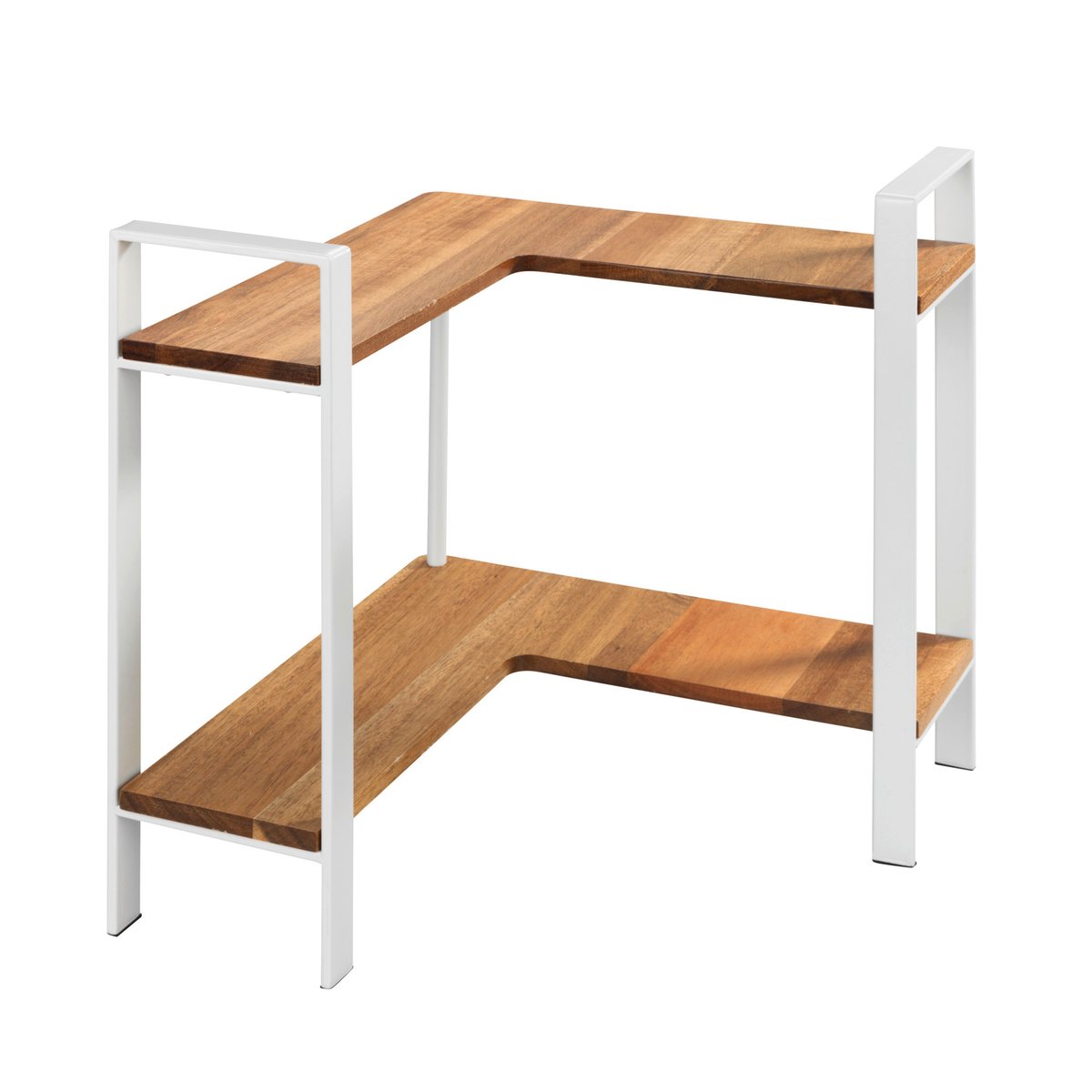 Etagère d'angle de cuisine, 2 niveaux LOUISA blanc et bois, WENKO