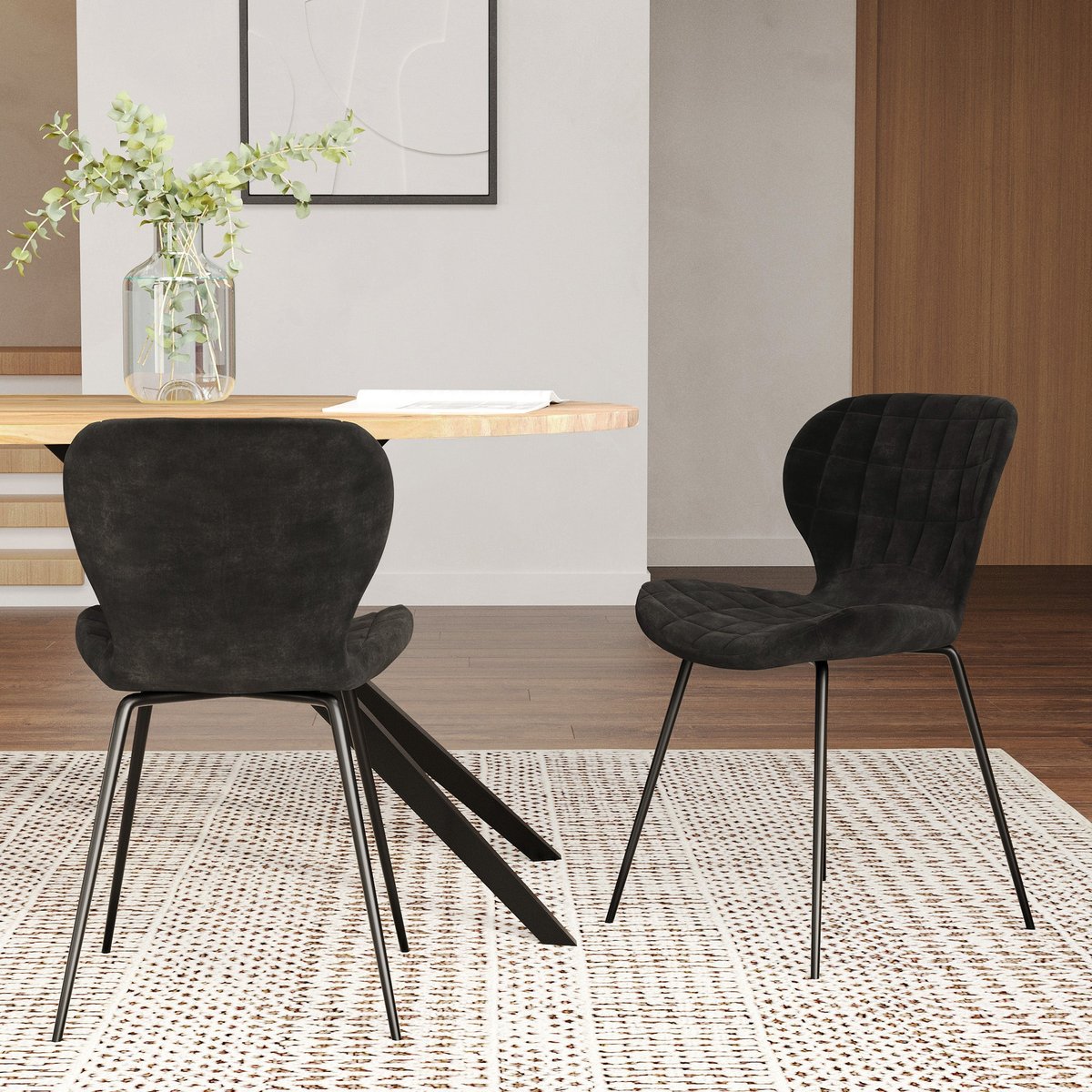 Lot de 2 chaises en velours - MAZZIA noir, MAISON PAVANE