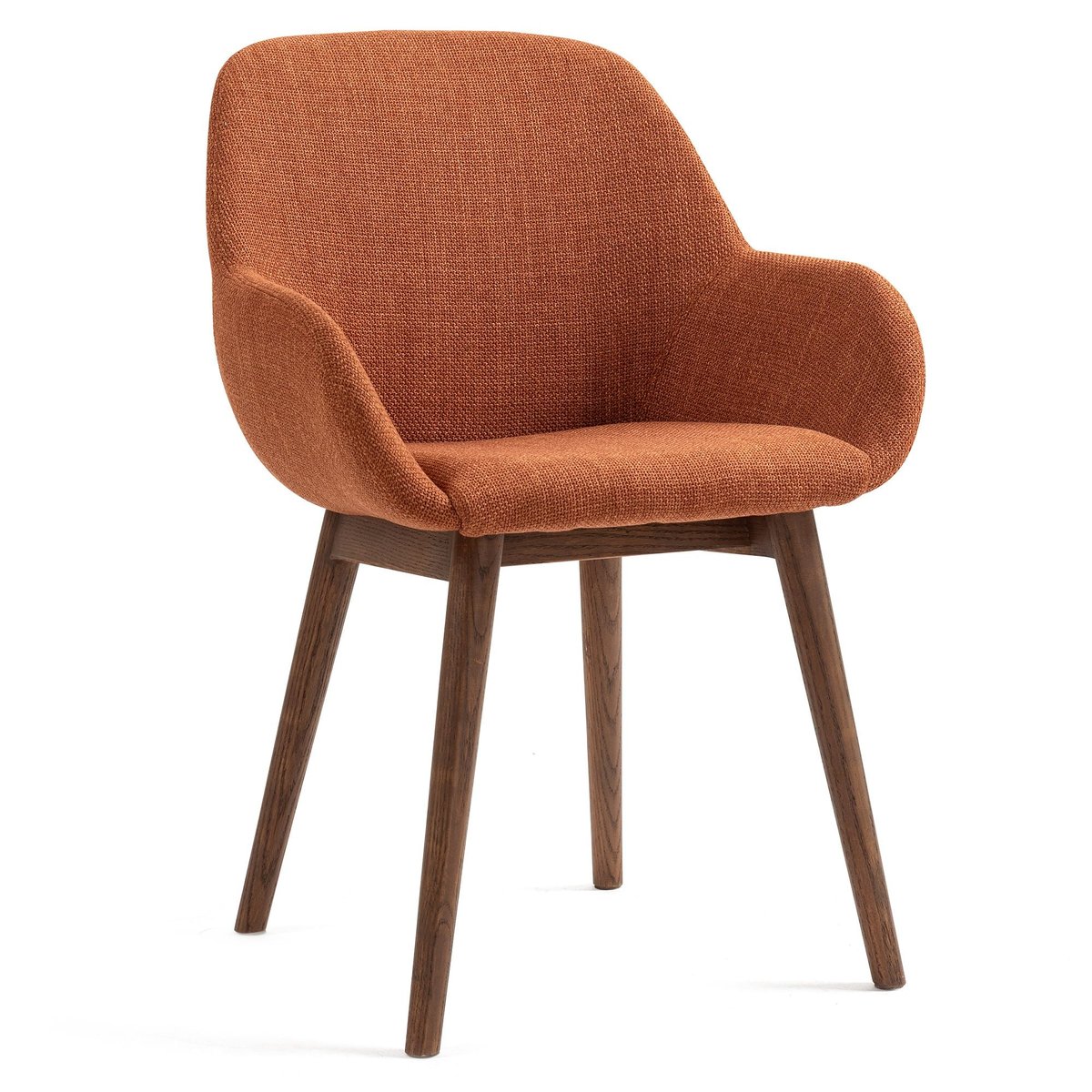 Chaise repas avec accoudoirs en tissu pied chêne foncé caramel, ZAGO