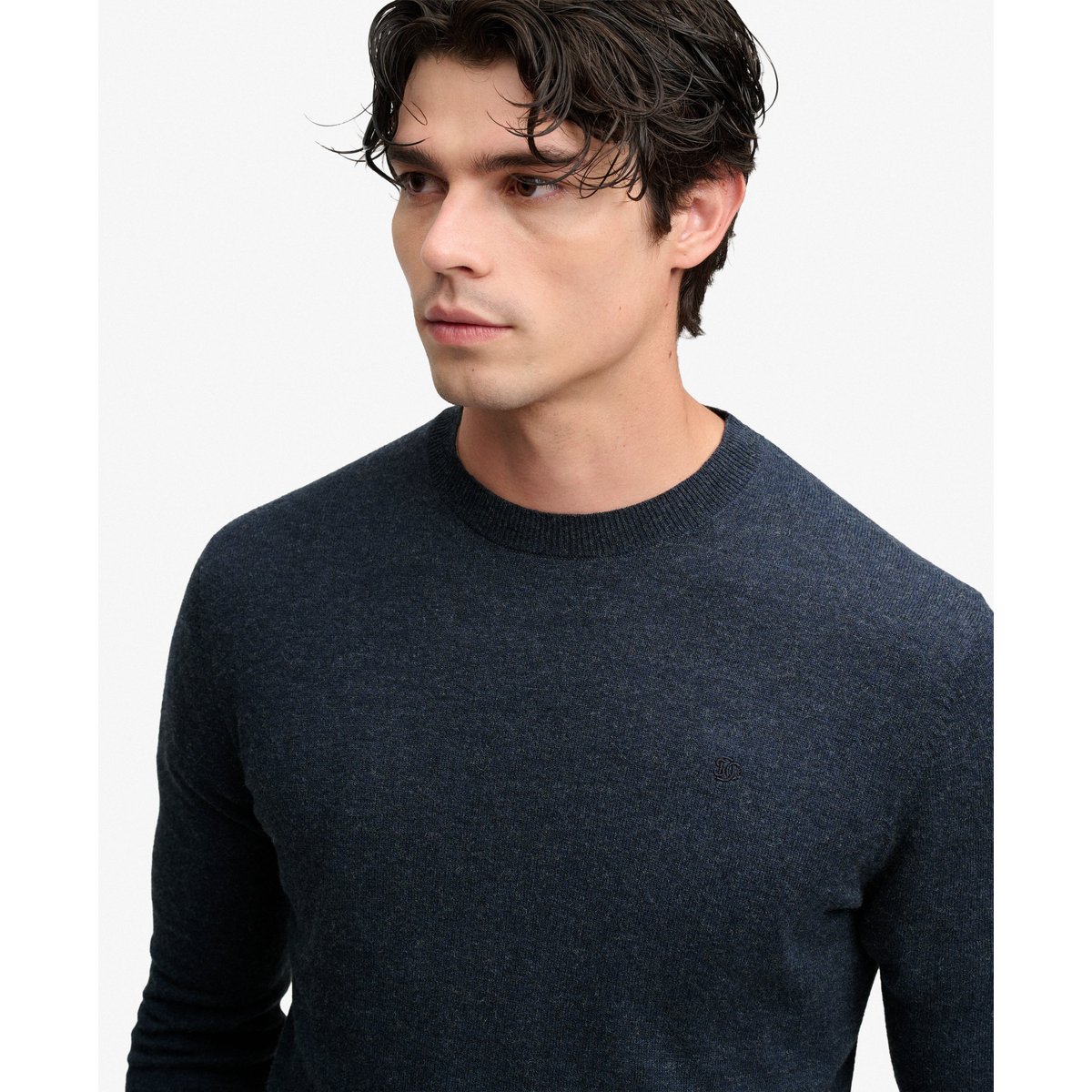 Pull Essentiel Léger en Laine Mélangée bleu marine chiné intense, SUPERDRY