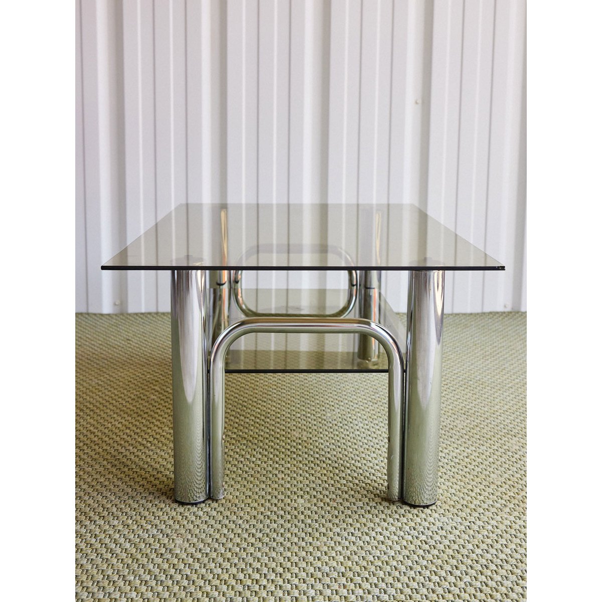 Table basse double plateau en verre fumé Donna N°1105 - Bon état fumé, DEBONGOUT