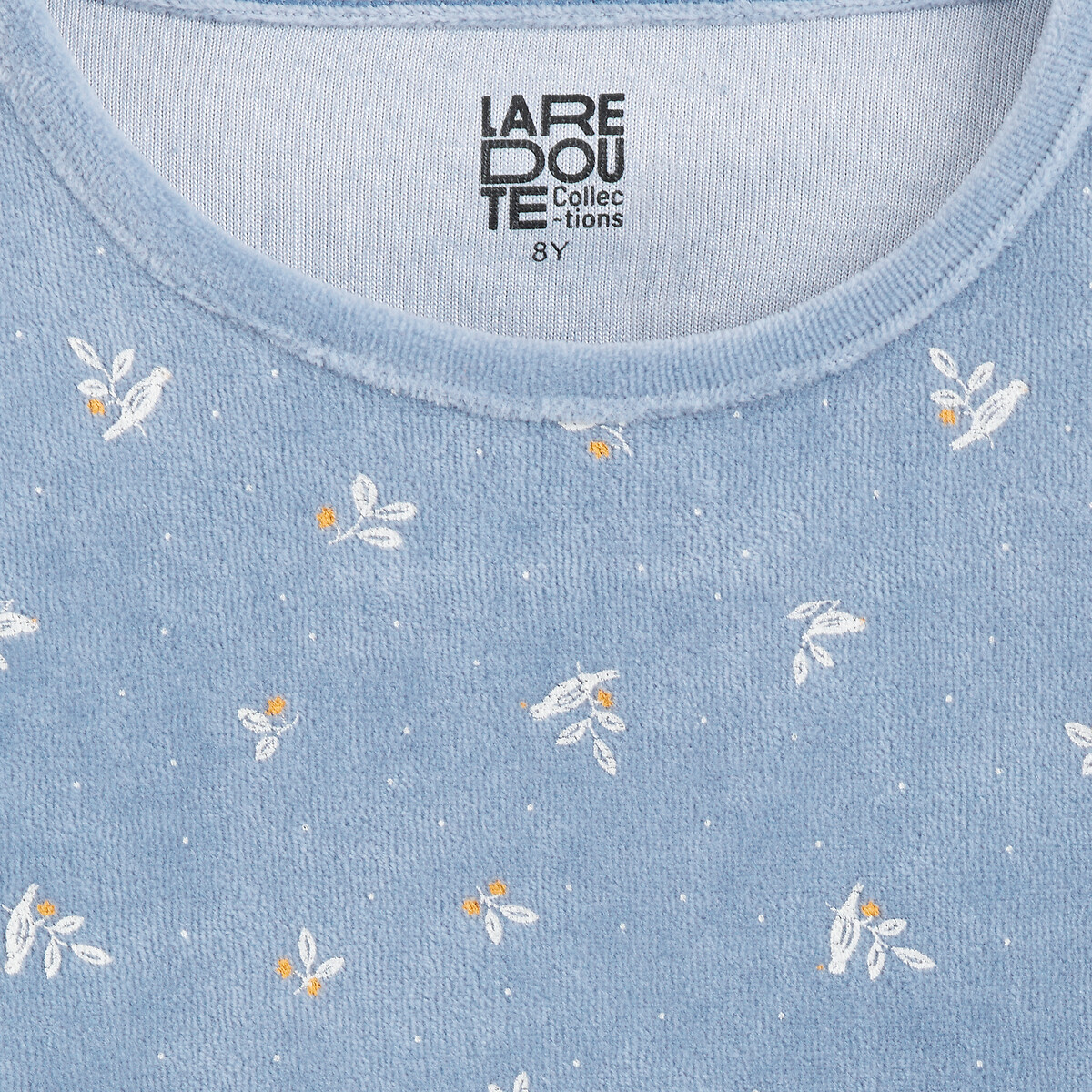 Pijama em veludo, estampado com folhas e pássaros azul, LA REDOUTE COLLECTIONS