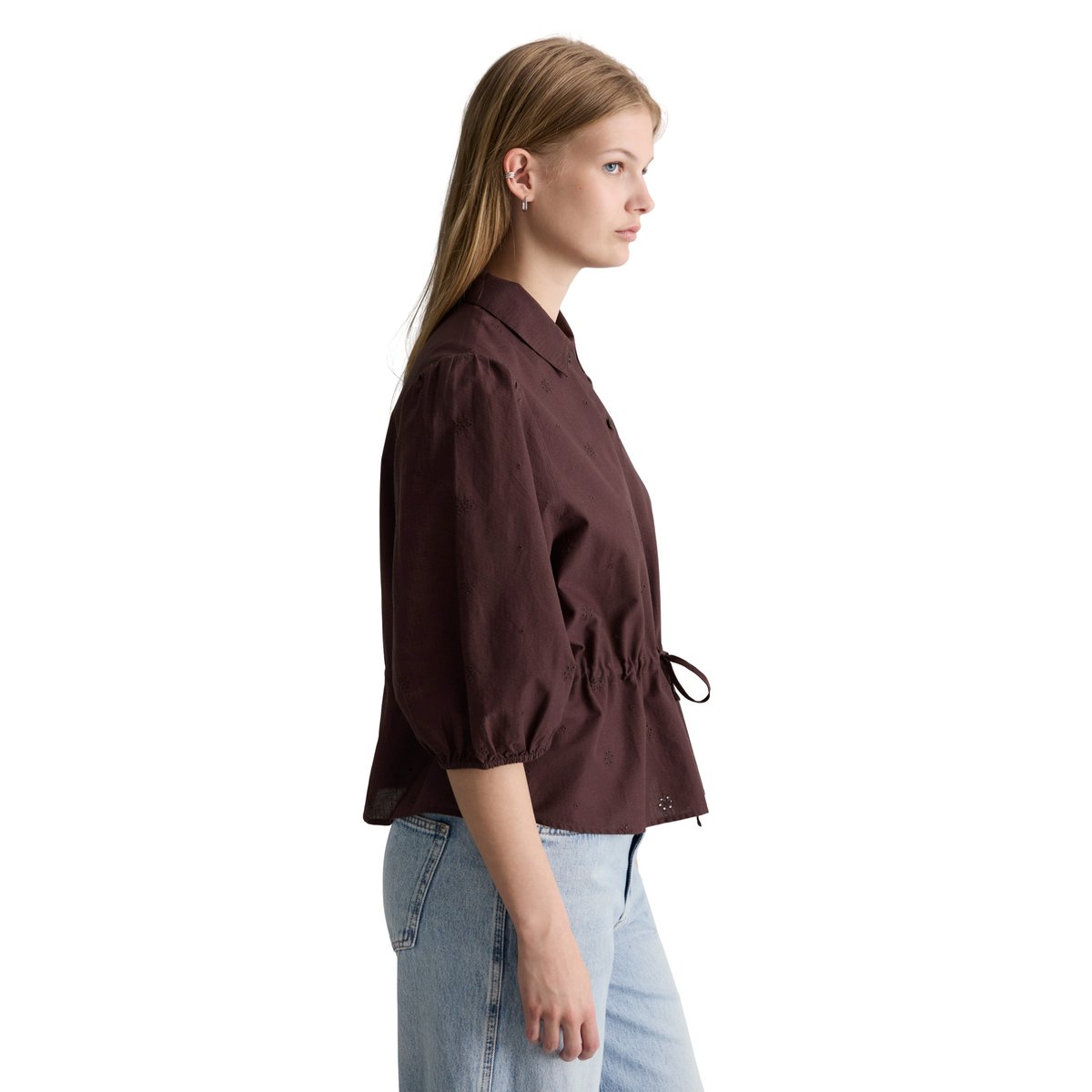 Blouse anglaise Broderie régulière en pur coton bio rouge foncé, MARC O’POLO DENIM