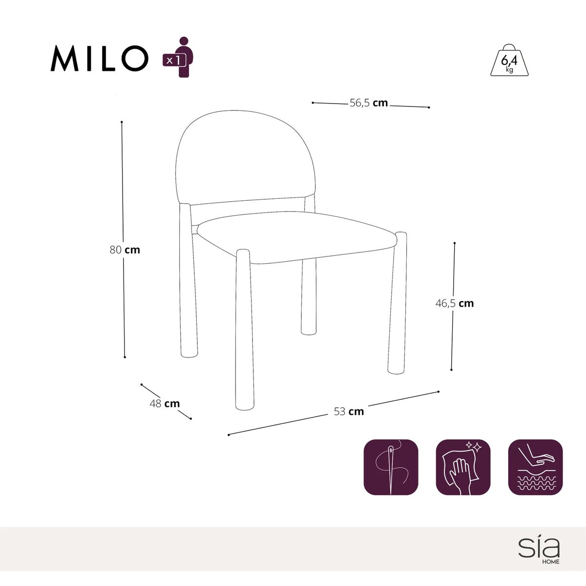 Lot de 2 chaises en velours texturé MILO vert kaki, SIA HOME
